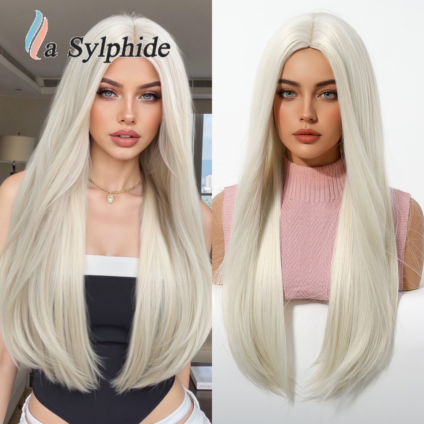 Women's Hair Blue Korean Style Realistic Mid-length Natural Long Straight Wig
