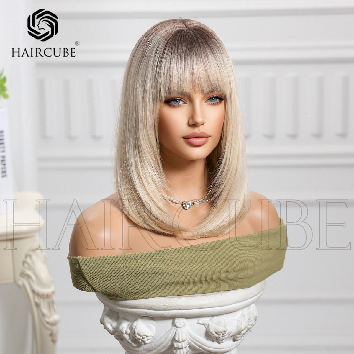 Halloween Preppy Style White Gold Color Gradient Wig Short Straight Hair