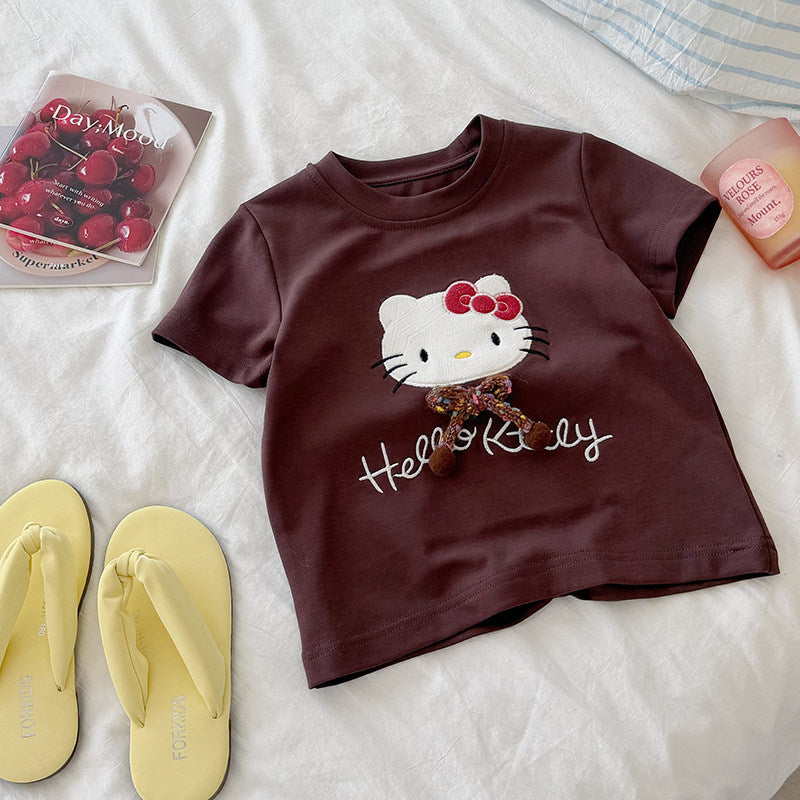 Summer Comfortable Fine Cotton Double-sided Short Sleeve Ten Thousand Needle Children's T-shirt
