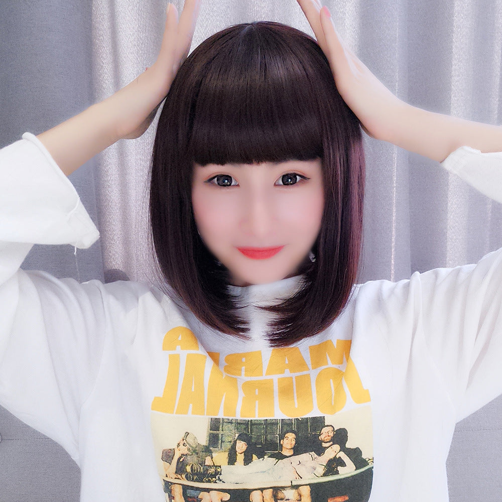 Women's Air Side Bangs Face Shaping Fluffy Natural Realistic Wig Short Straight Hair