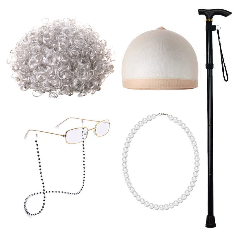 Old Grandma Grandpa Halloween Lady Set Cos Wig