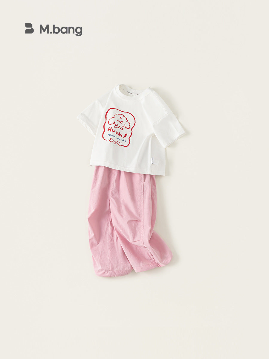 Children's Woven Clothing White T-shirt Pink Pants Two-piece Casual Wear Children's Suit