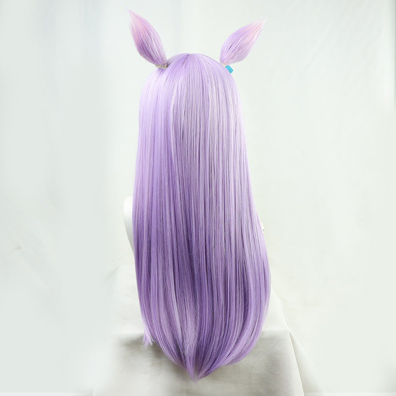 Man Horse Racing Mother White Purple Cos Wig