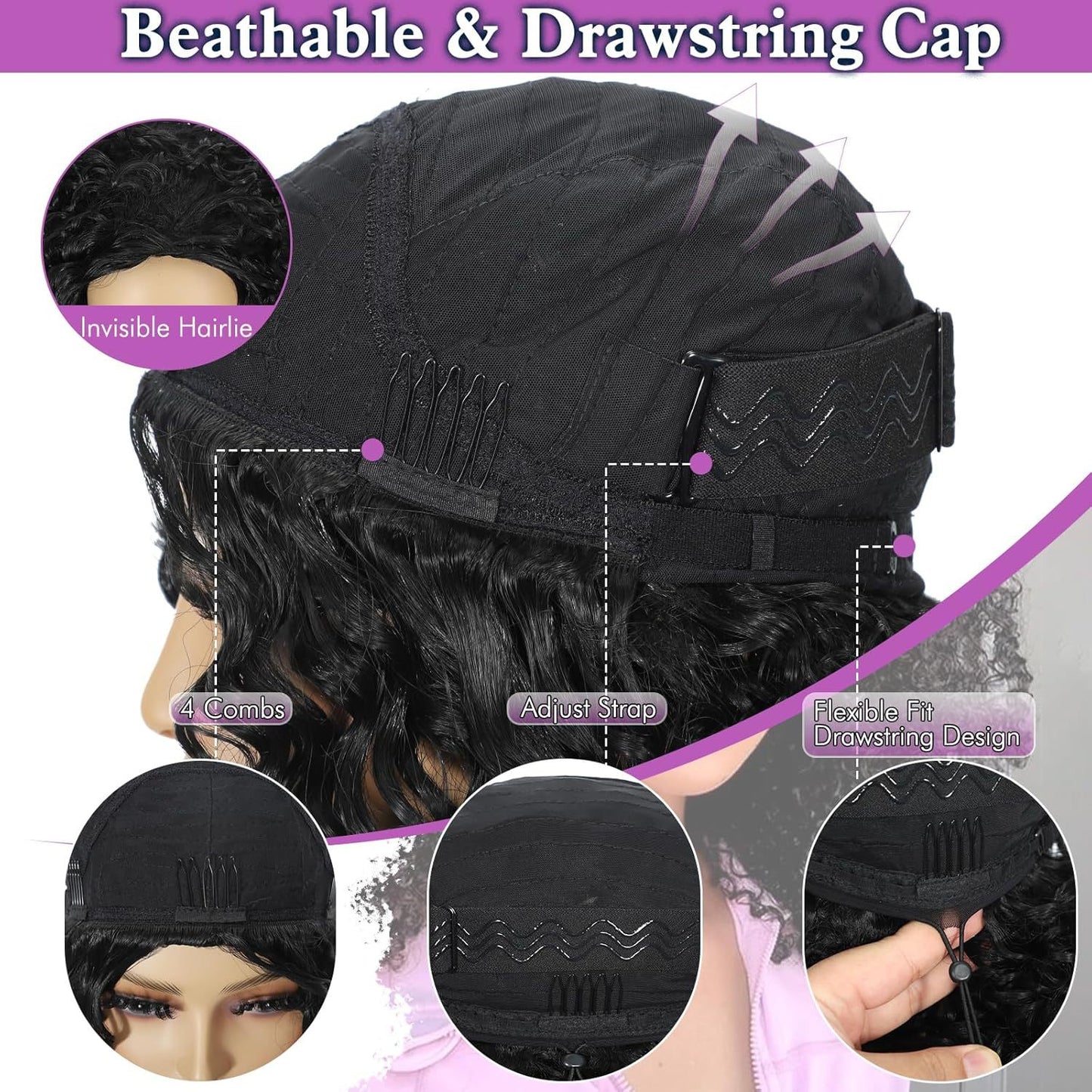 Women's Black Small Curly Hair Three-in-one Synthetic Wigs Wig Long Curls