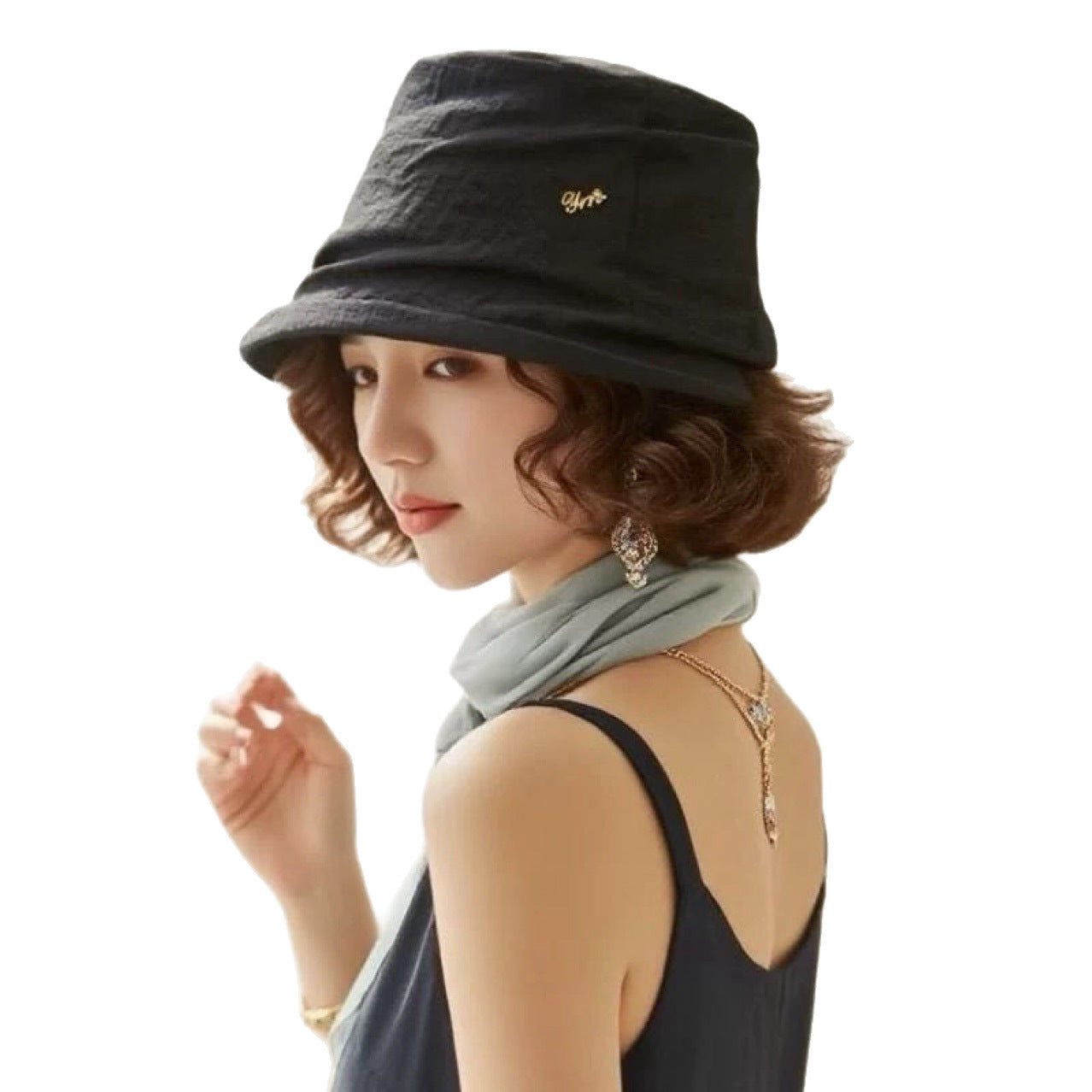 Hat Integrated Simple Pleated Fisherman Fashion Wig Short Curly Hair