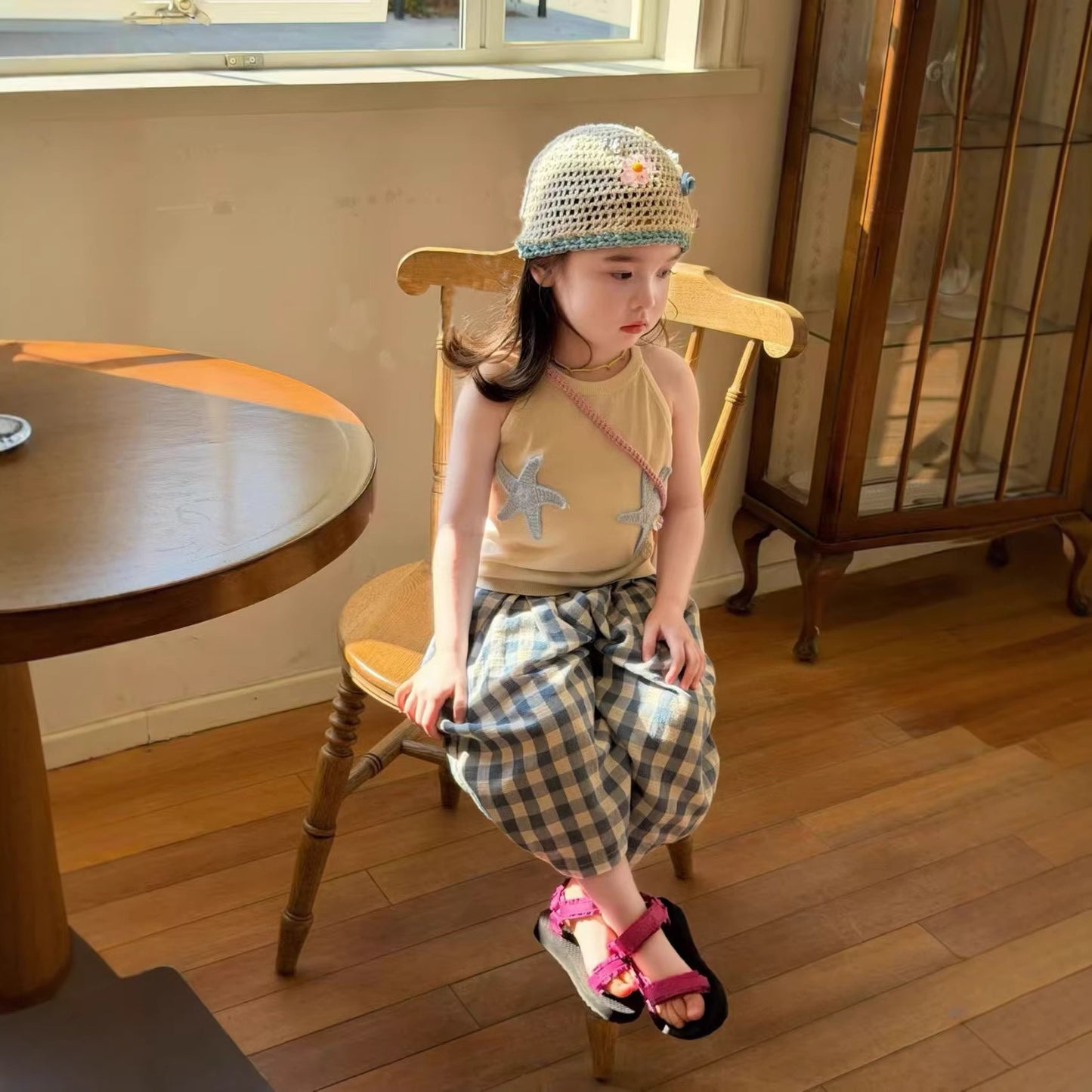 Children's Sleeveless Vest Plaid Capri Pants Two-piece Children's Suit