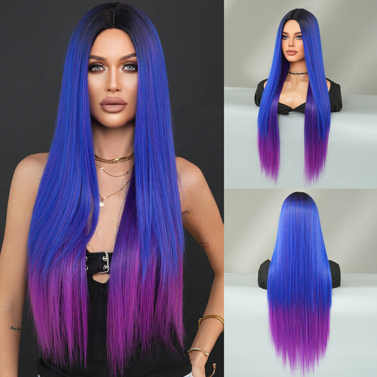 Women's Hair Nordic Natural Gold Gradient Chemical Long Straight Wig