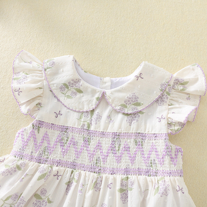 Princess Cute Mori Style Smocking Shirt Cotton Flounced Sleeve Children's Dress