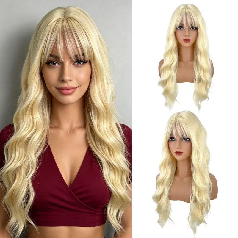 Curly Hair Black Bangs Natural Fiber Wig Long Curls