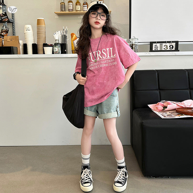 Children's Short-sleeved Summer Top Middle Big Half-sleeved Loose Children's T-shirt