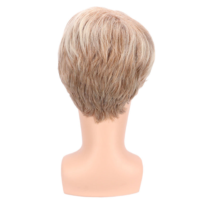 Men's Brown Golden Split Short Straight Hair Men's Wig