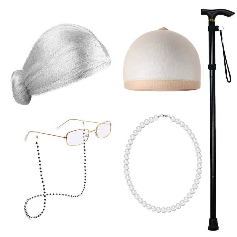 Old Grandma Grandpa Halloween Lady Set Cos Wig