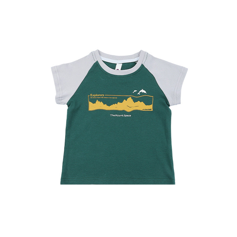 Children's Summer Color Contrast Patchwork Half-sleeved Lightweight Children's T-shirt