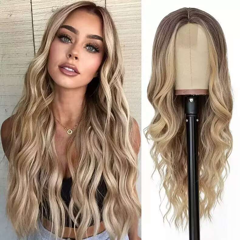 Fashion Hot Curly Hair Bangs Female Red Brown Micro Volume Wig Long Curls