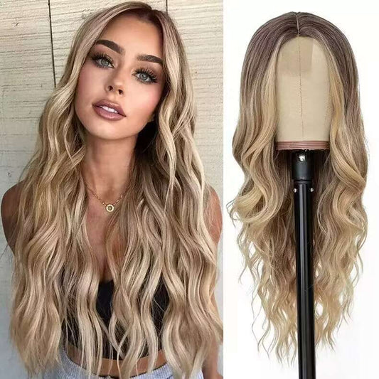 Fashion Hot Curly Hair Bangs Female Red Brown Micro Volume Wig Long Curls