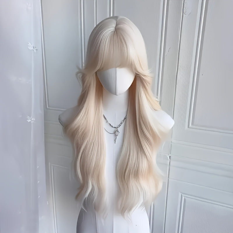 Female White Gold Color Big Wave Curly Wig Long Curls