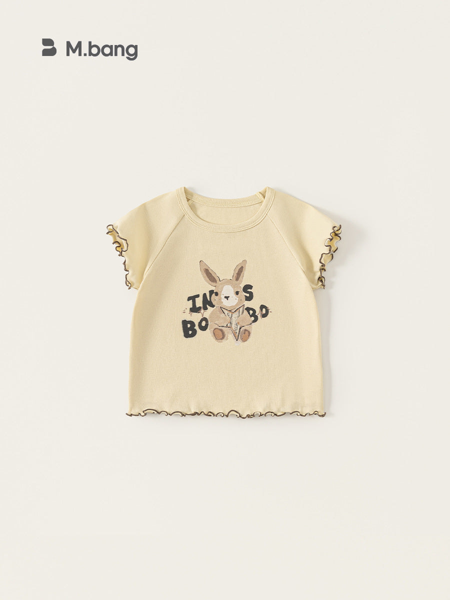 Children's Clothing Short-sleeved Wooden Ear Cartoon Printed Tops Children's T-shirt
