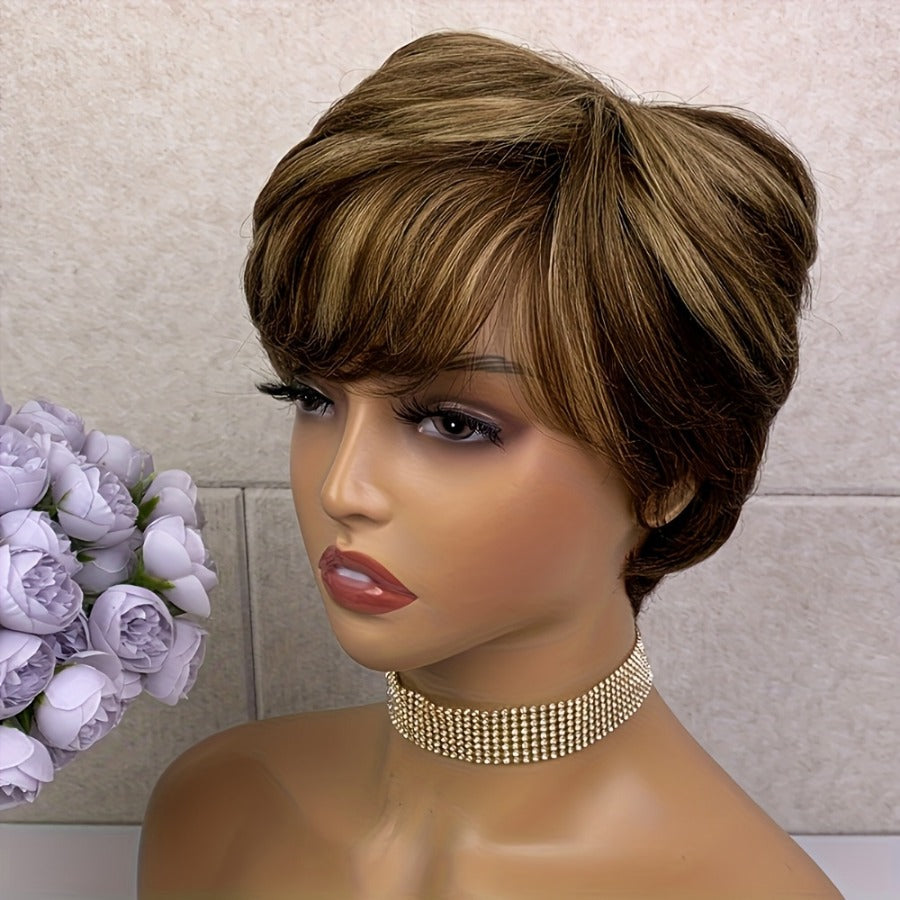 Elegant Human Short Full Mechanism Cover Real Hair Wig