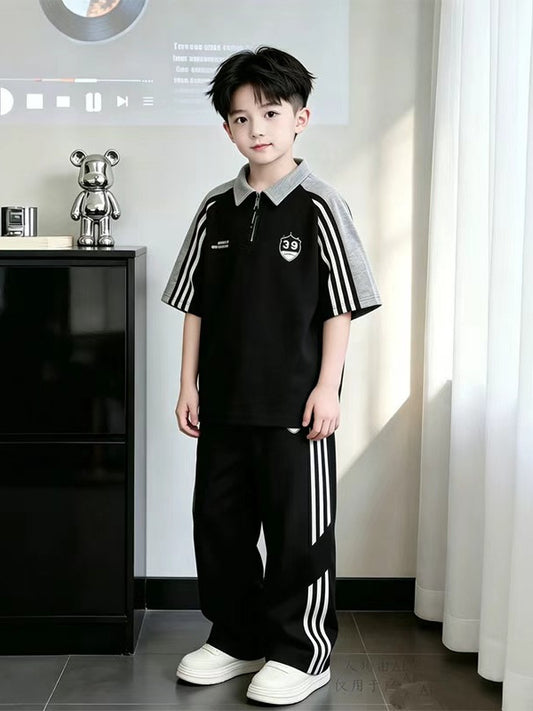 Children's Short Sleeve Medium Large Boy Thin Type Loose Shirt Children's Suit