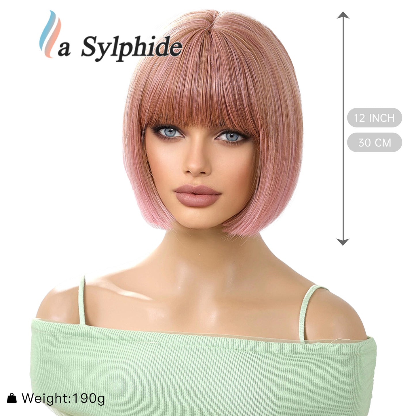 Women's Head Cut Pink Bangs Universal Halloween Wig Short Straight Hair