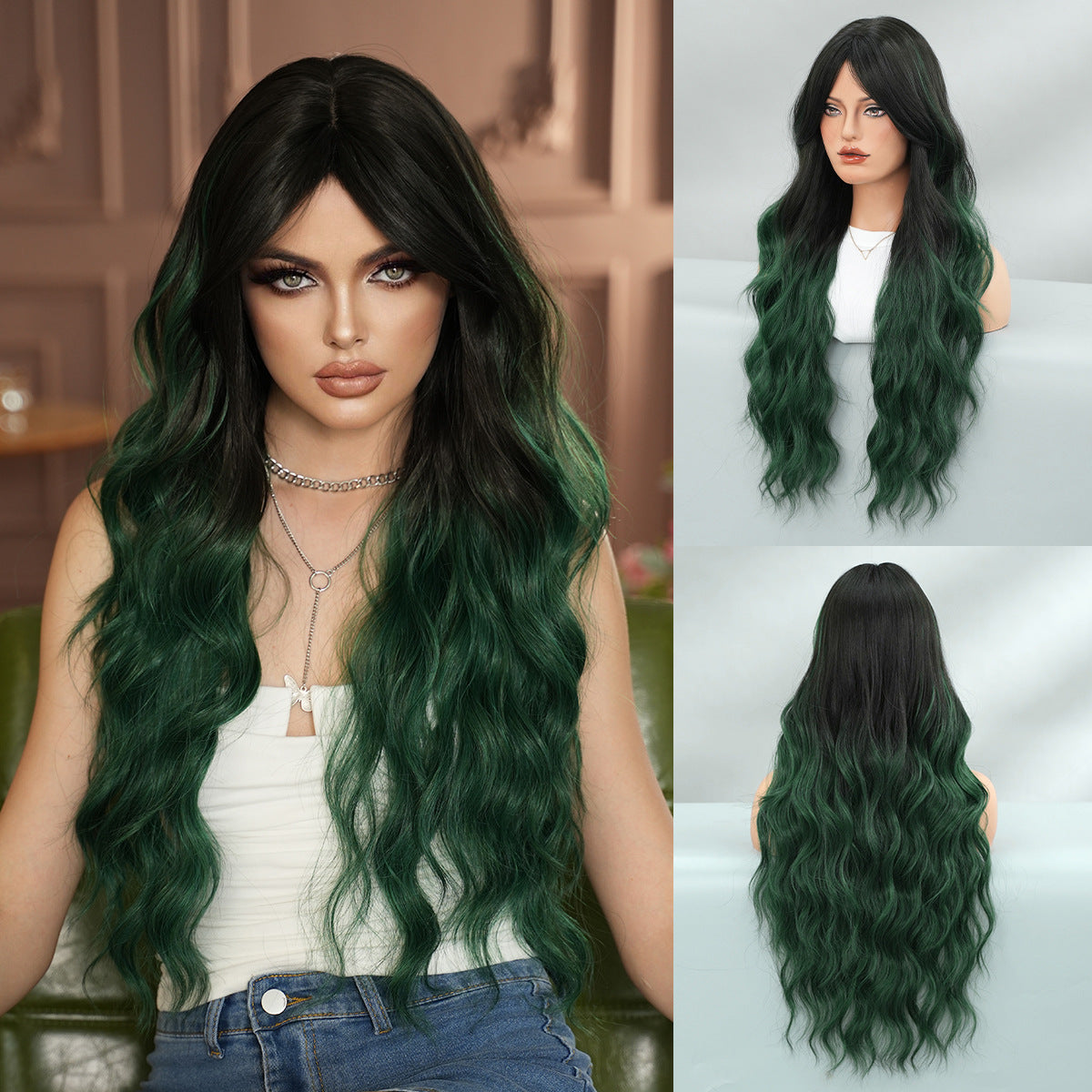 Purple Female Long Curly Hair Natural Fluffy Dark Wind Other Wig