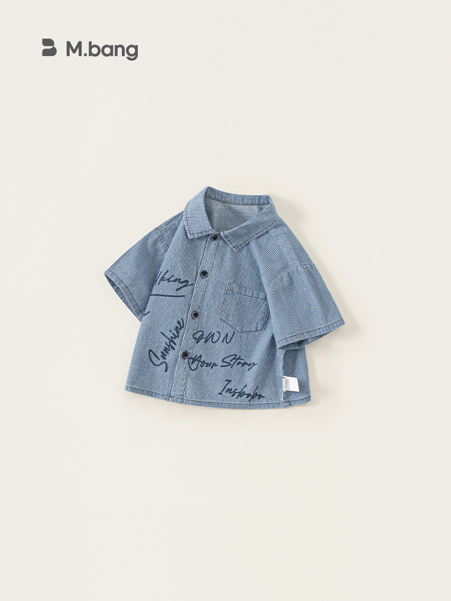 Children's Clothing Tops Summer Striped Printed Handsome Denim Wear Children's Shirt