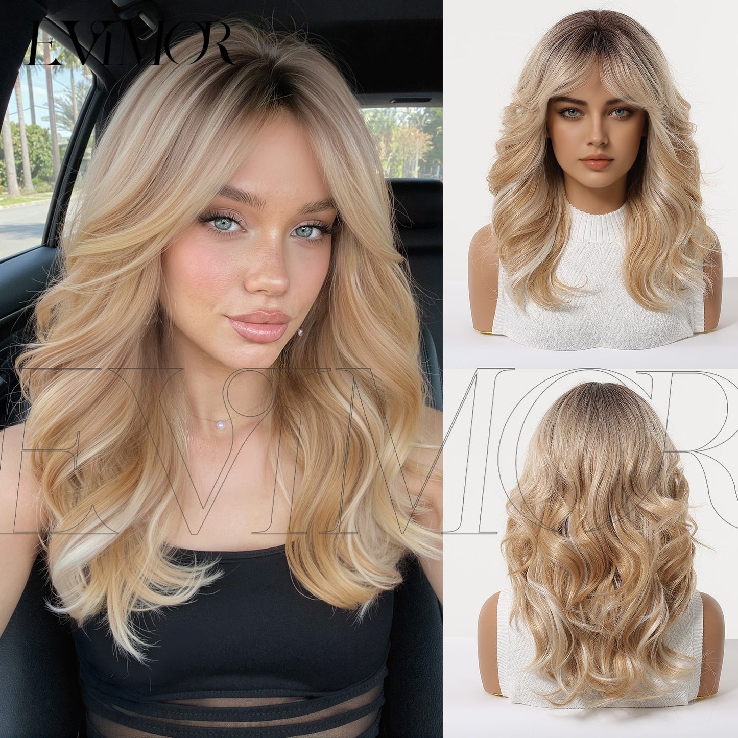 Big Wave Curly Female Dark Brown Highlights Natural Wig Long Curls