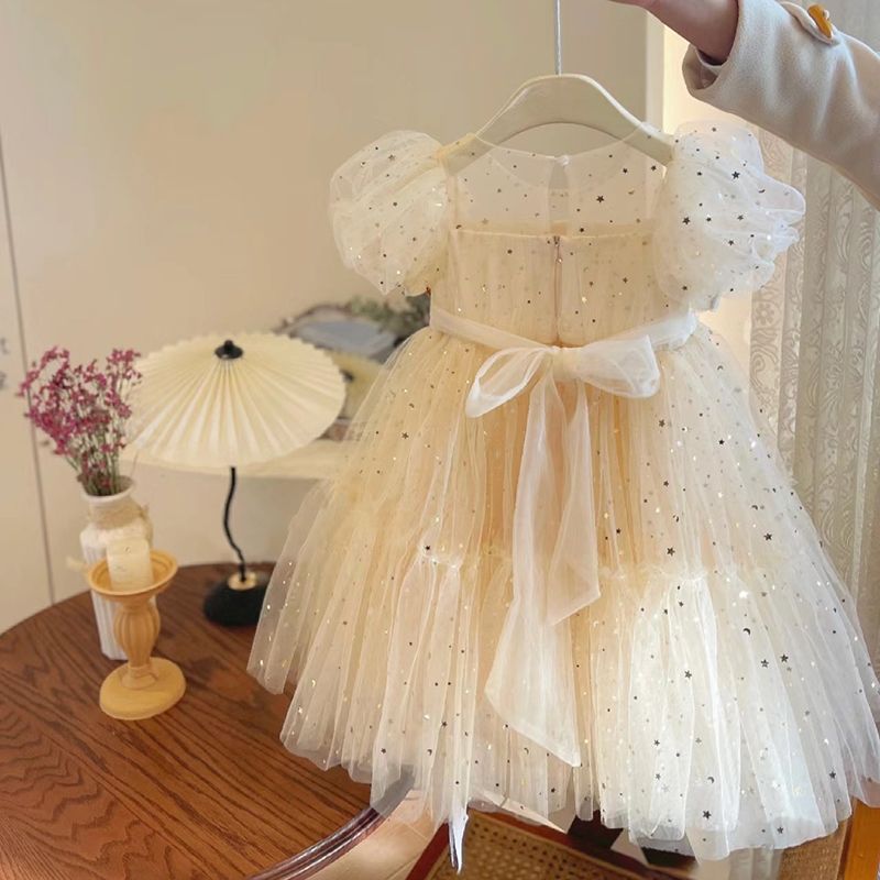 Children's Princess Summer Western Style Sequined Mesh Bubble Skirt Children's Dress