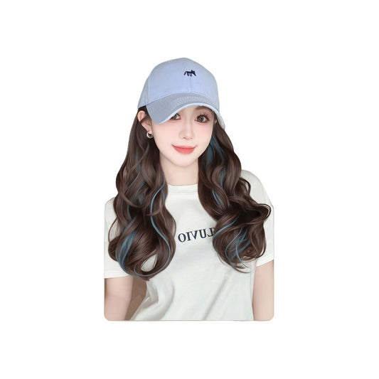Women's Hat Autumn Fashion Embroidered Baseball Cap Wig Long Curls