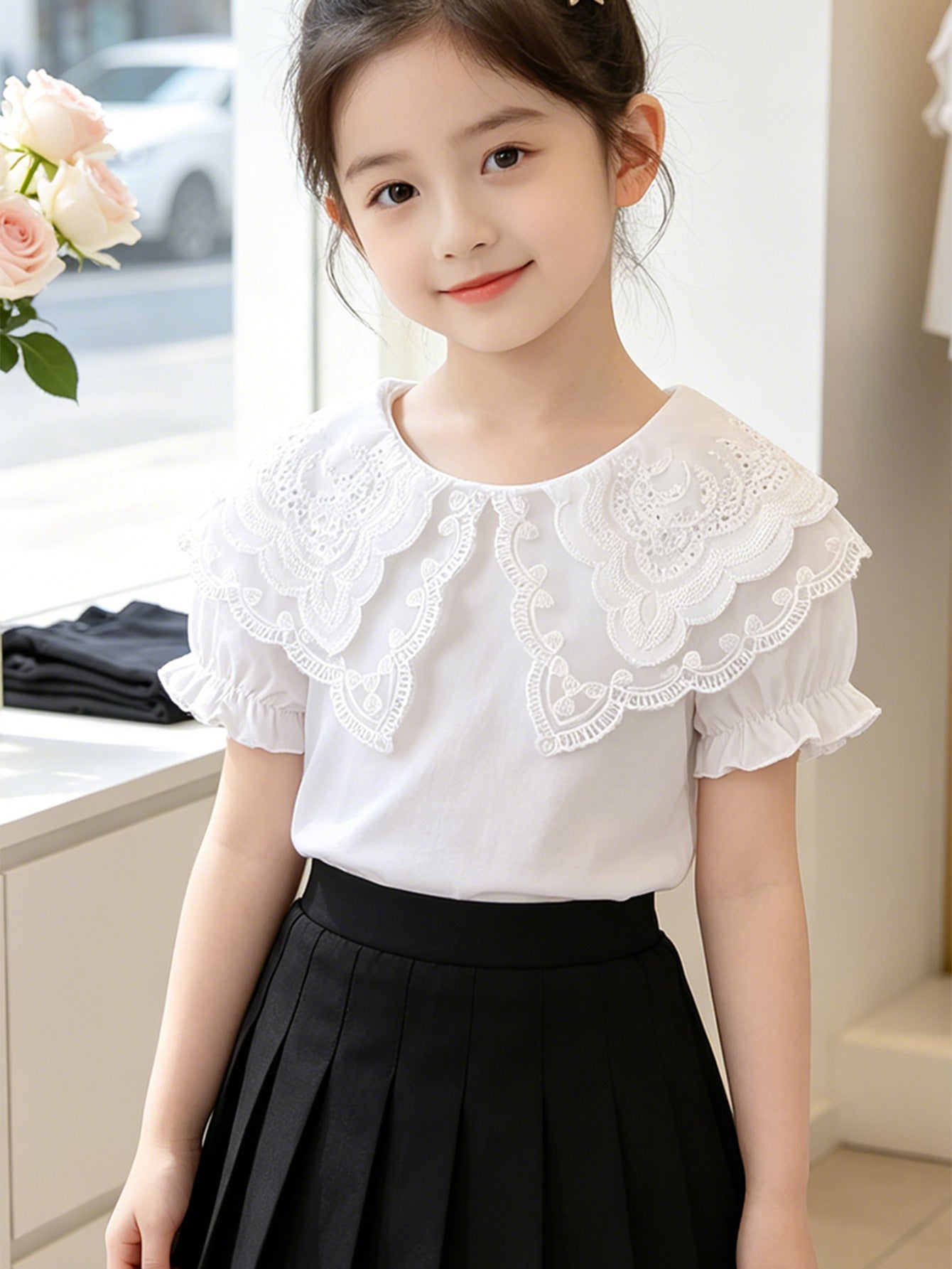 Children's Top Summer Thin Short-sleeved Casual Breathable Lapels Princess Children's T-shirt
