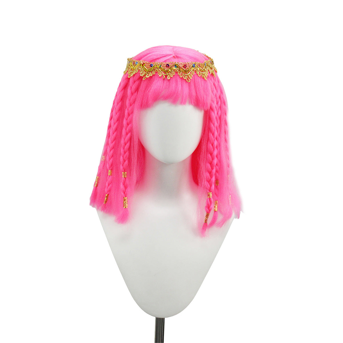 Anime Dress-up Golden Beads Straight Bangs Short Braid Egyptian Cos Wig