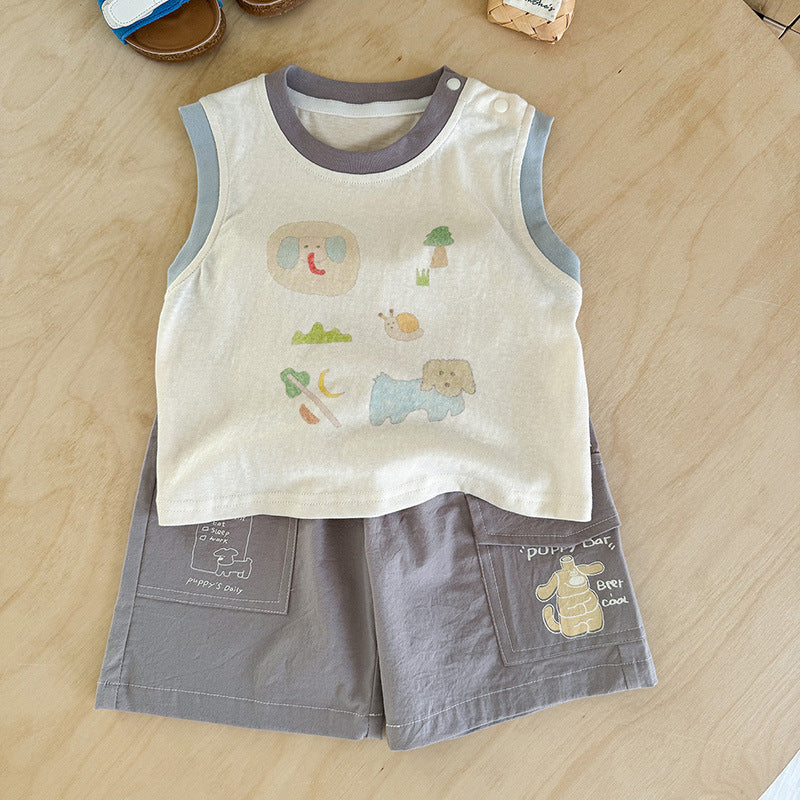 Vest Versatile Shorts Cartoon Printed Sleeveless Children's T-shirt
