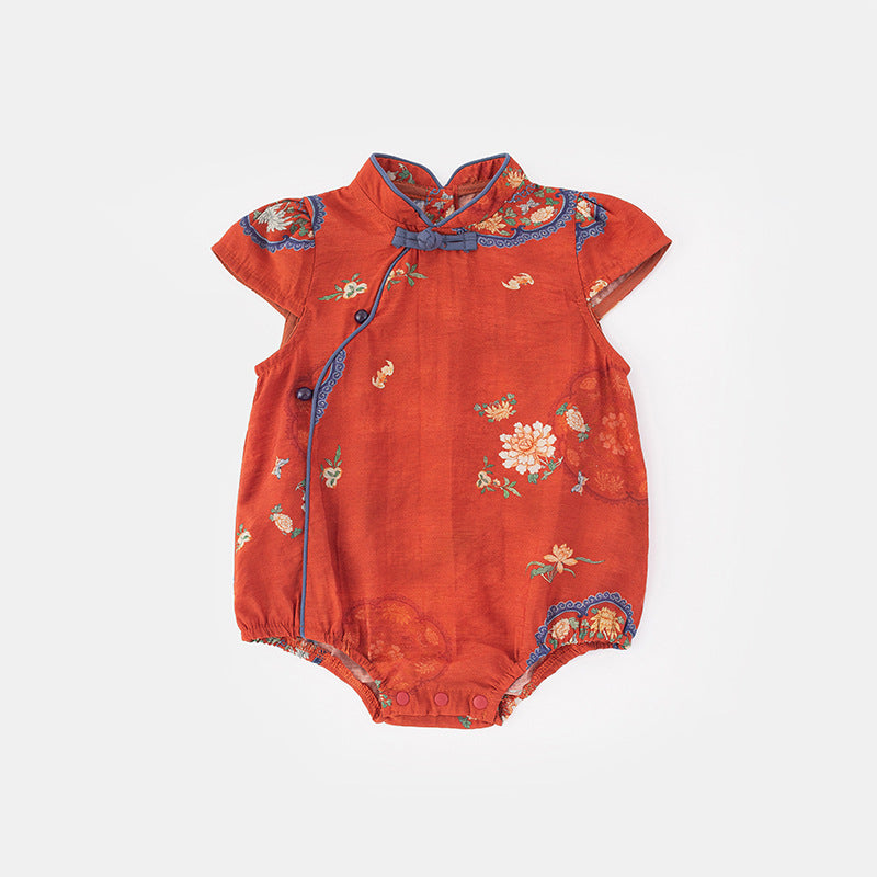 Cheongsam Jumpsuit Chinese Style Knot Button Bag Fart Clothes Triangle Jumpsuit, Climbing Suit