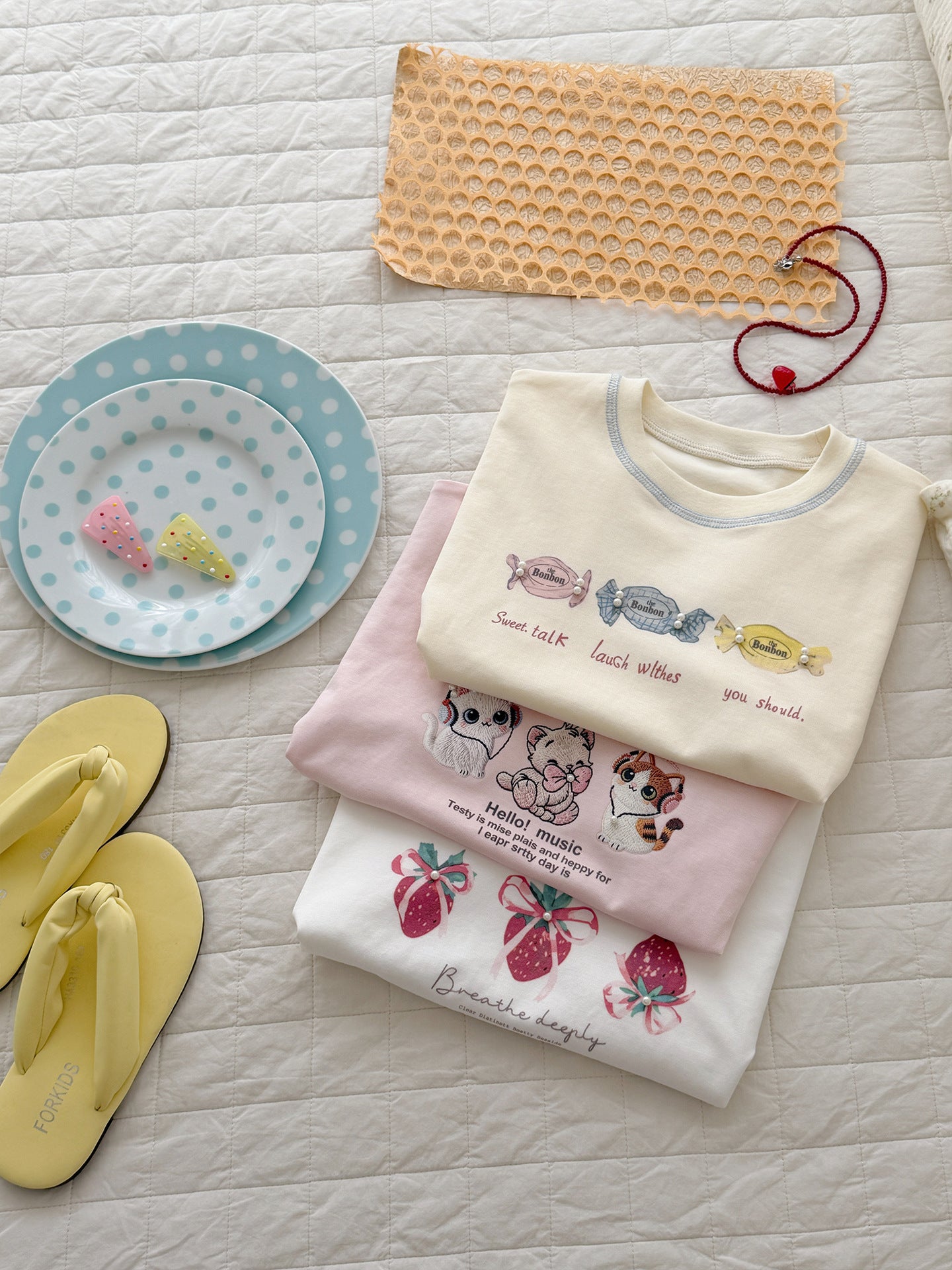 Pure Cotton Colorful Dot Short-sleeved Casual Summer Sweet Cute Cartoon Children's T-shirt