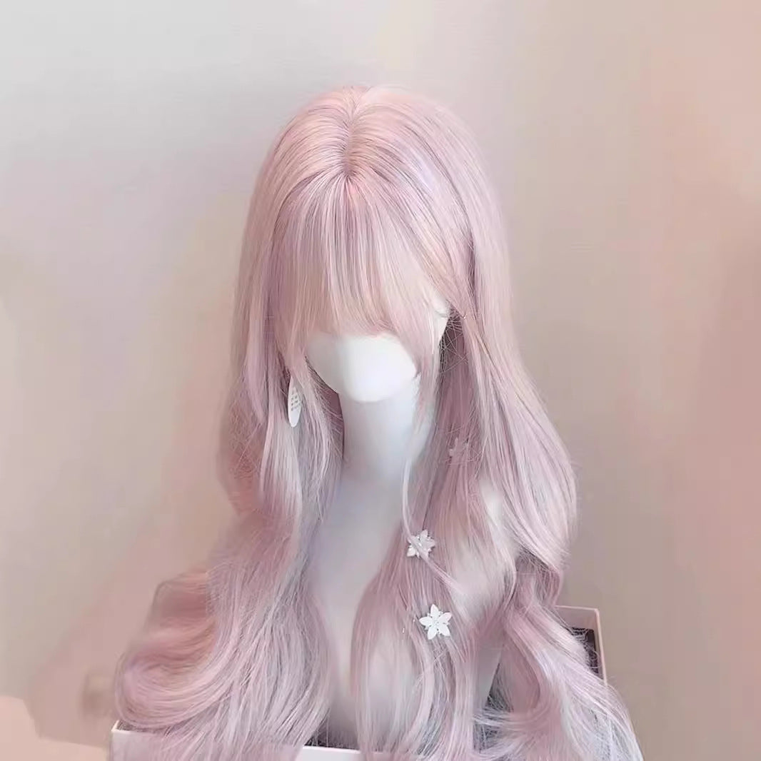 Twilight Pink Bangs Battle Hair Big Wave Wig Long Curls