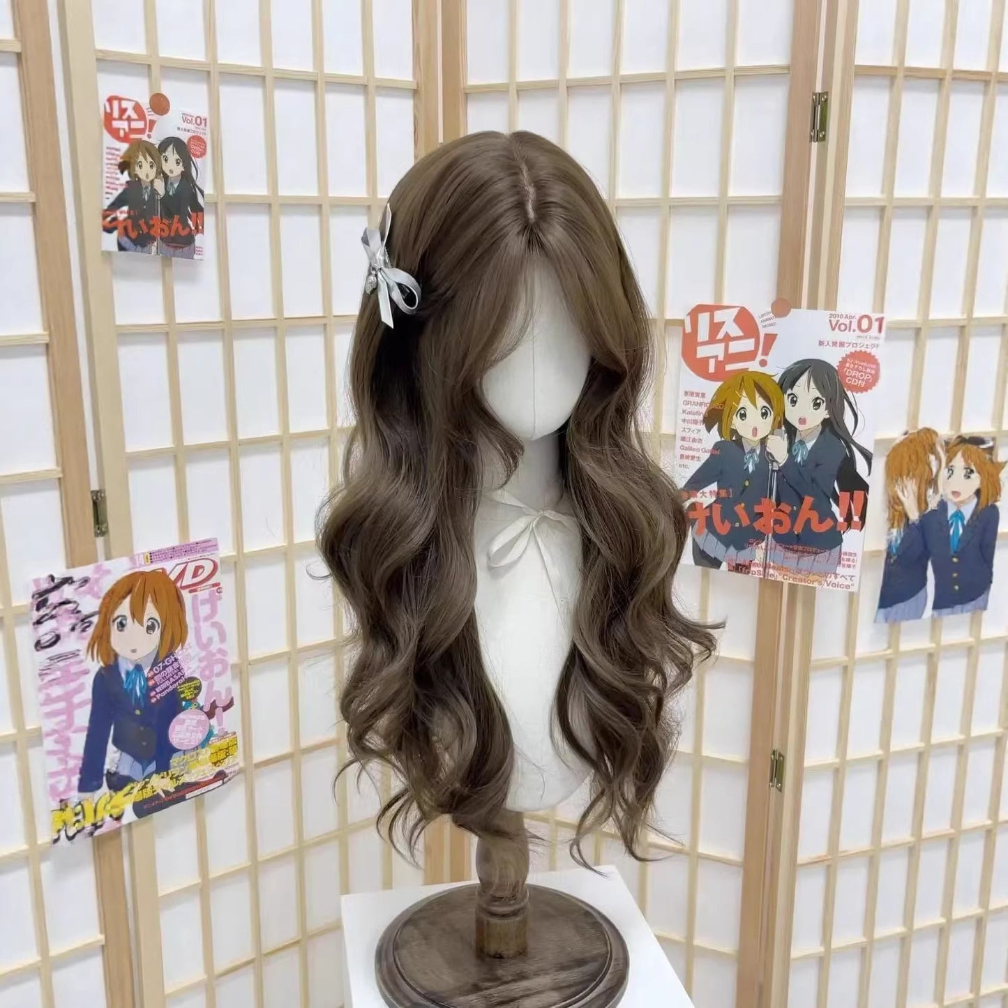 Atmosphere Filbert Gray Brown Big Wave Curly Hair Rose Net Wig Long Curls