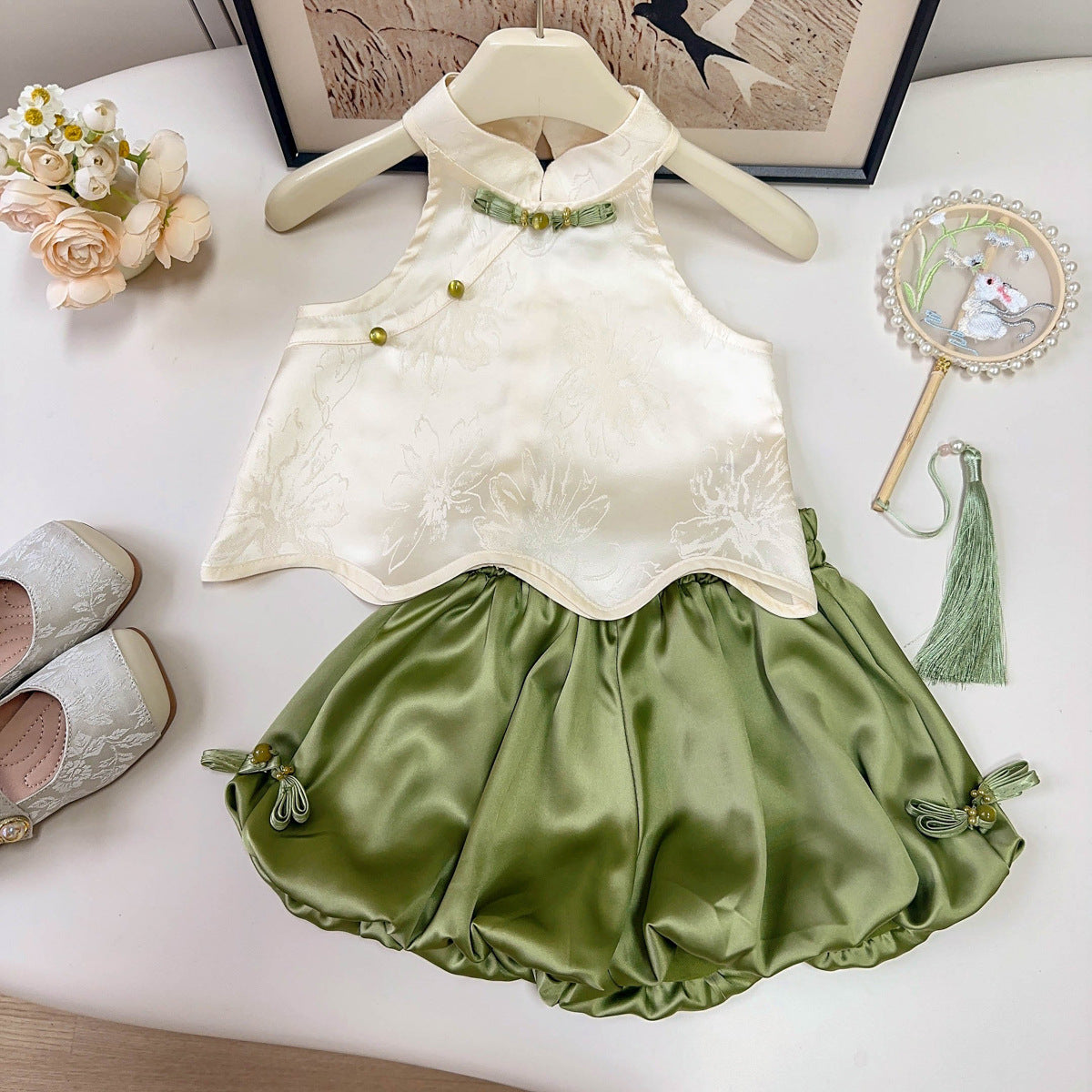 Chinese Style Summer Sleeveless Top Pants Children's Suit
