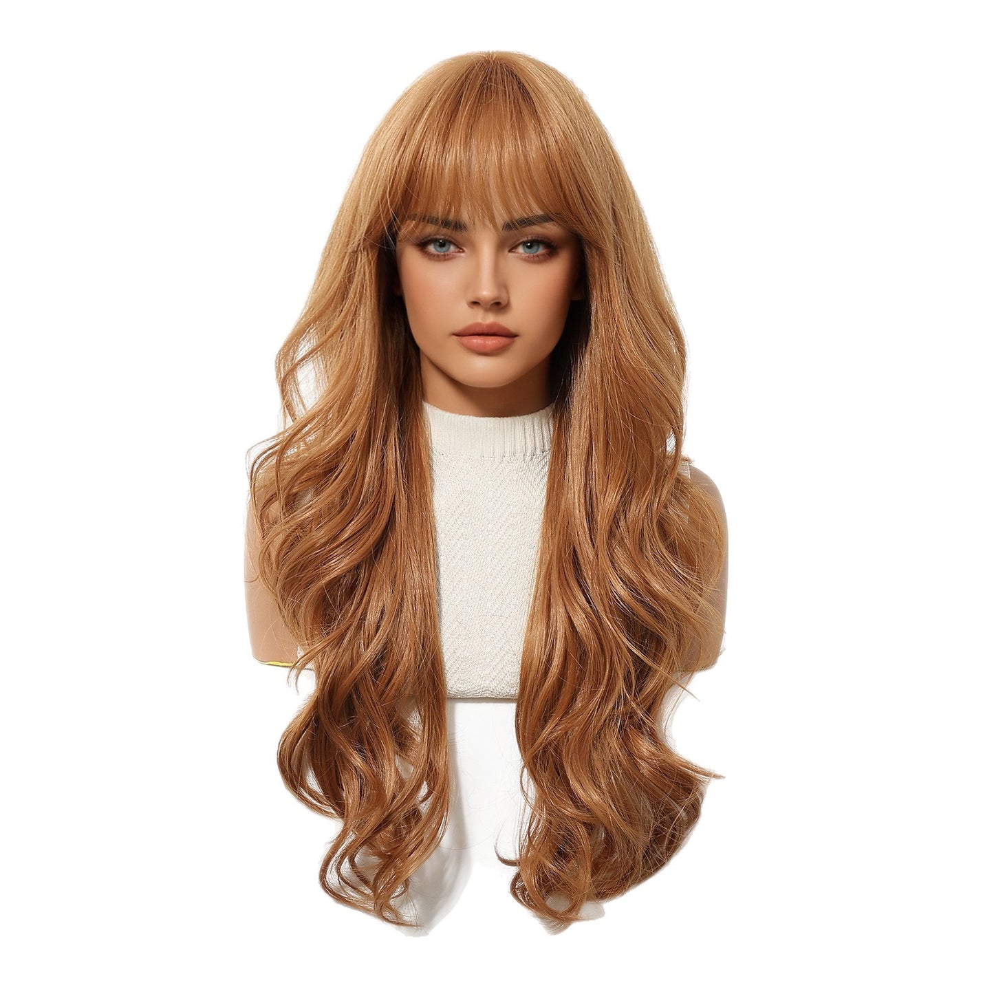 Straight Bangs Orange Wavy Curly Hair Mechanism Wig Long Curls