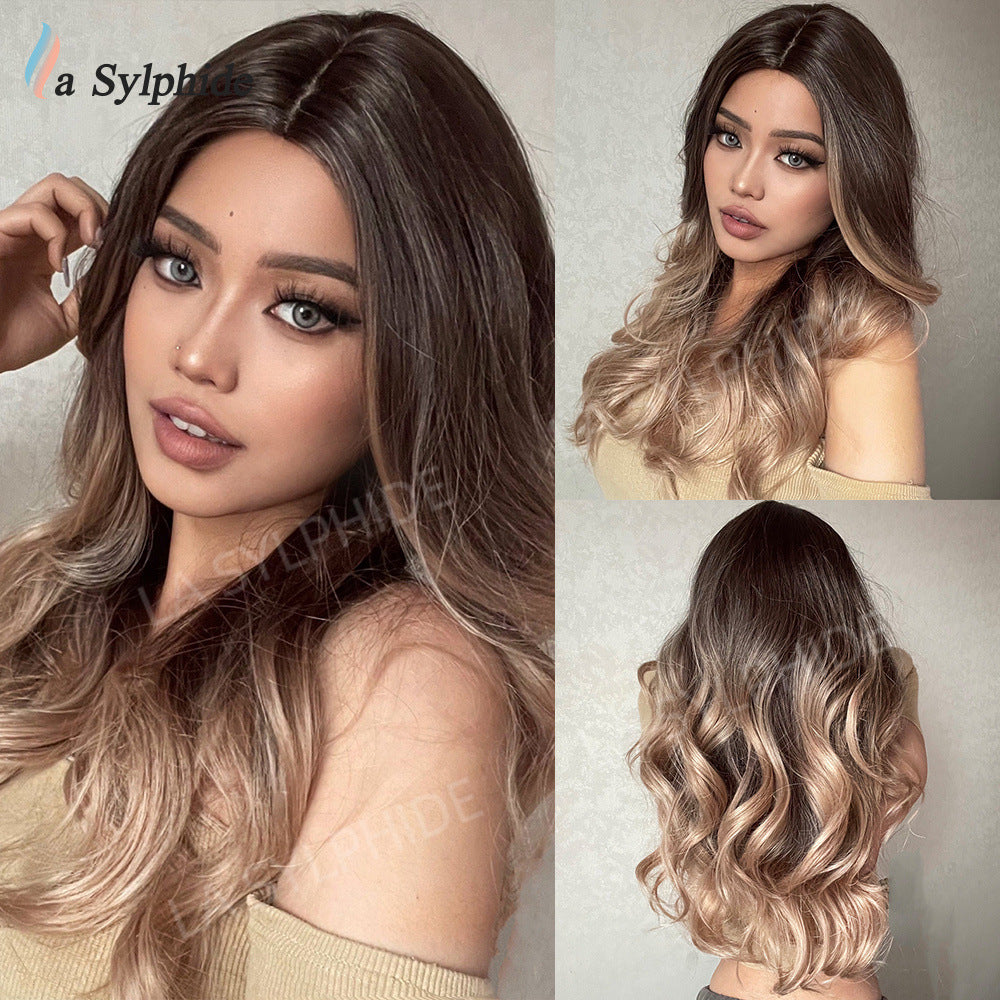 Women's Long Mid-length Big Wave Curly Without Bangs Temperament Face Real Hair Wig
