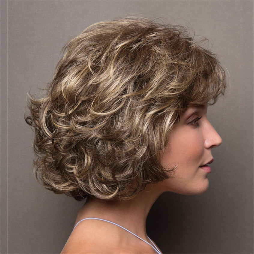 Fashion Female Brown Gold Dyed Style Wig Short Curly Hair