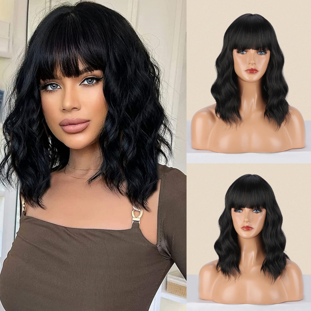 Durable Festival Female Water Ripple Fluffy Wig Short Curly Hair