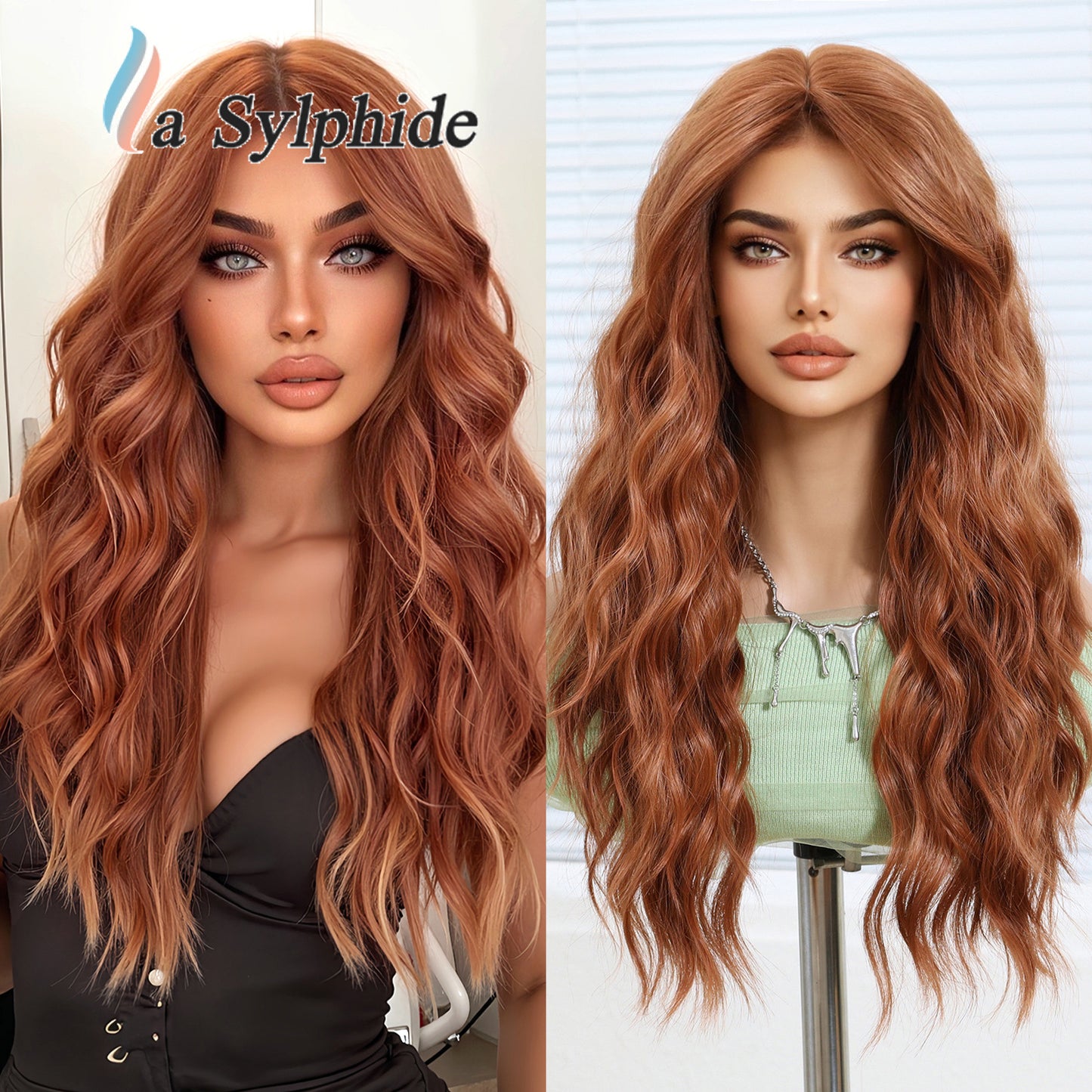 Female Word Bangs Full Top Simulation Human Hair Silk Water Wig Long Curls