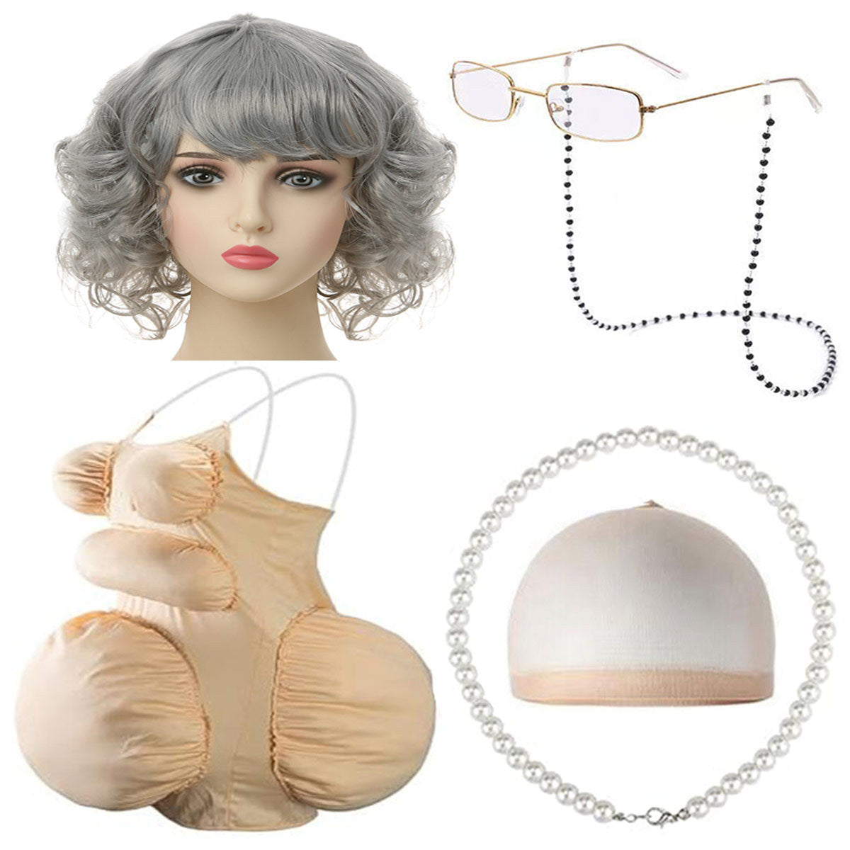 Fake Fat Belly School Day Role Play Dress Cos Wig