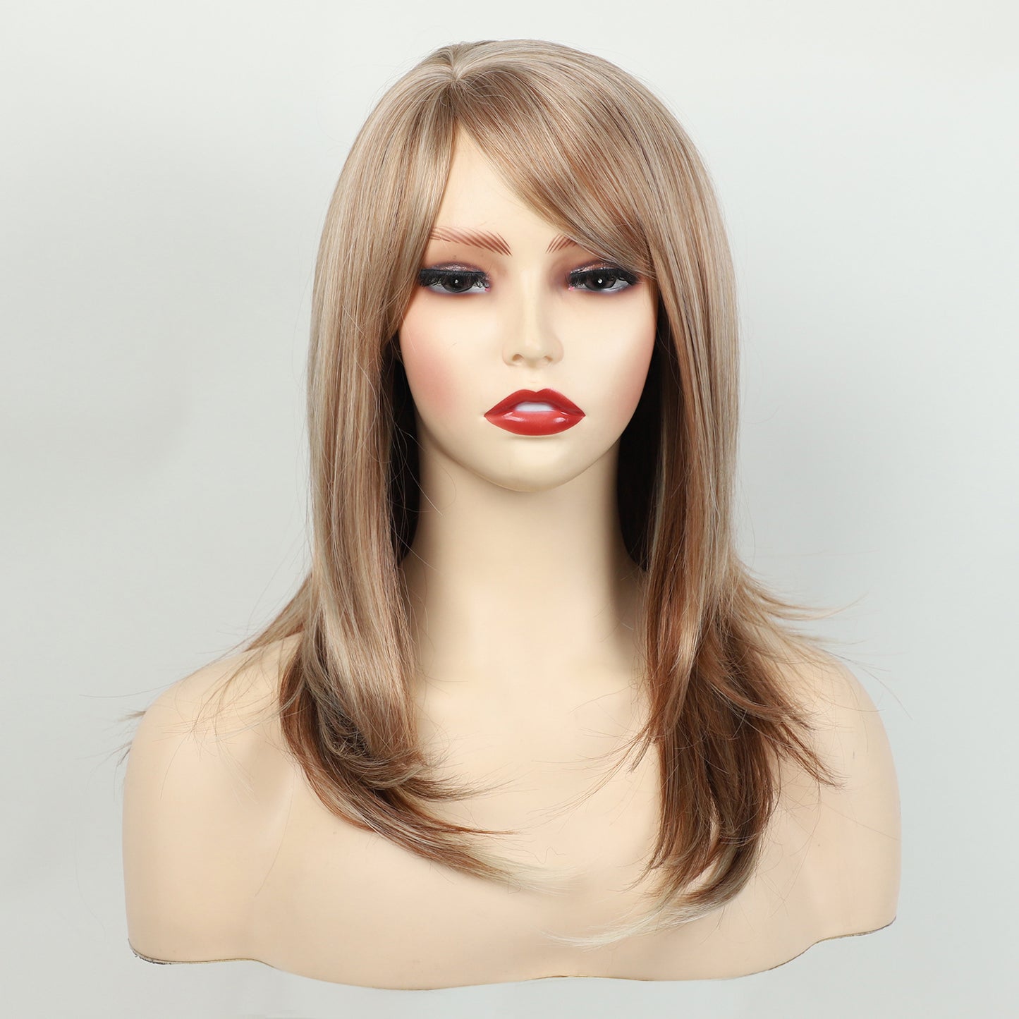 Bangs Gray Curly Hair Mid-length Synthetic Wig Long Curls