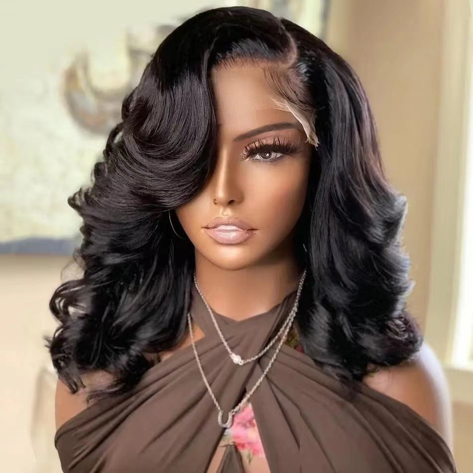 Casual Front Lace African Partial Bangs Wig Short Curly Hair