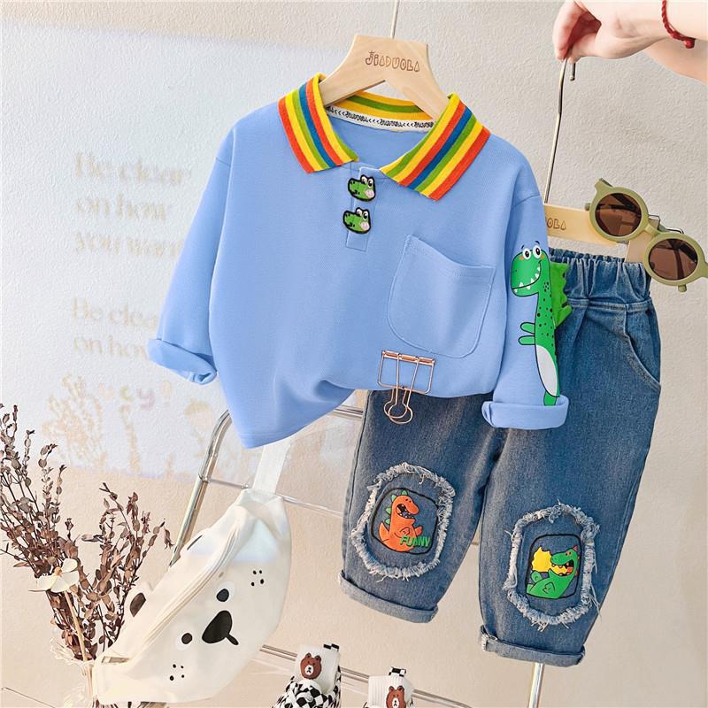 Children's Two-piece Cartoon Lapel Boys Autumn Clothing Children's Suit