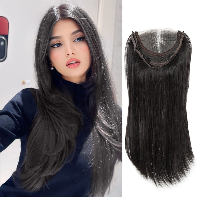 No Need To Wear Hair Net Female Head Top Replacement Long Straight Wig