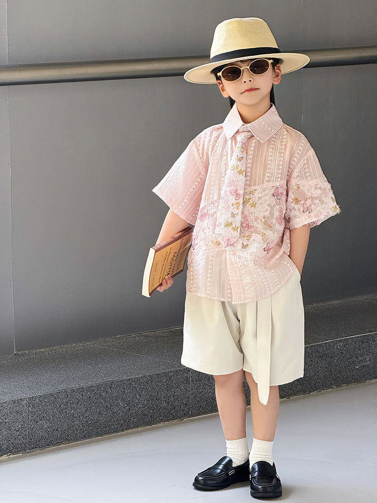 Summer Fashion Casual Printing Suspender Shorts Suit Performance Kindergarten Children's Shirt