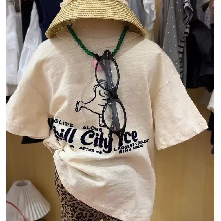 Children's Korean Style Niche Short Sleeved T-shirt Cartoon Sleeve Leopard Print Children's Suit