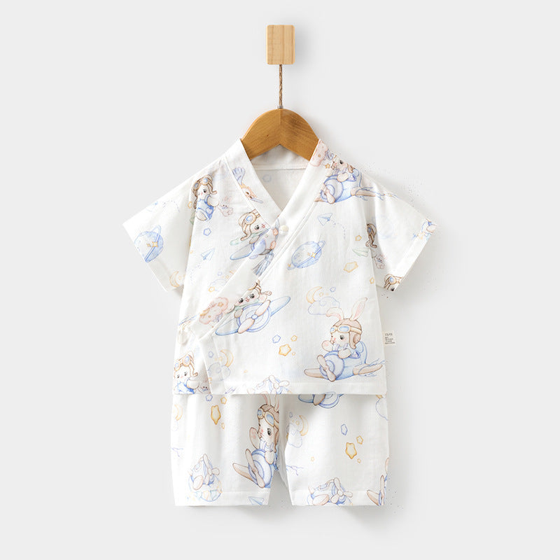 Sets Short Sleeve Shorts Bamboo Fiber Top Pants Summer Air Children's Suit